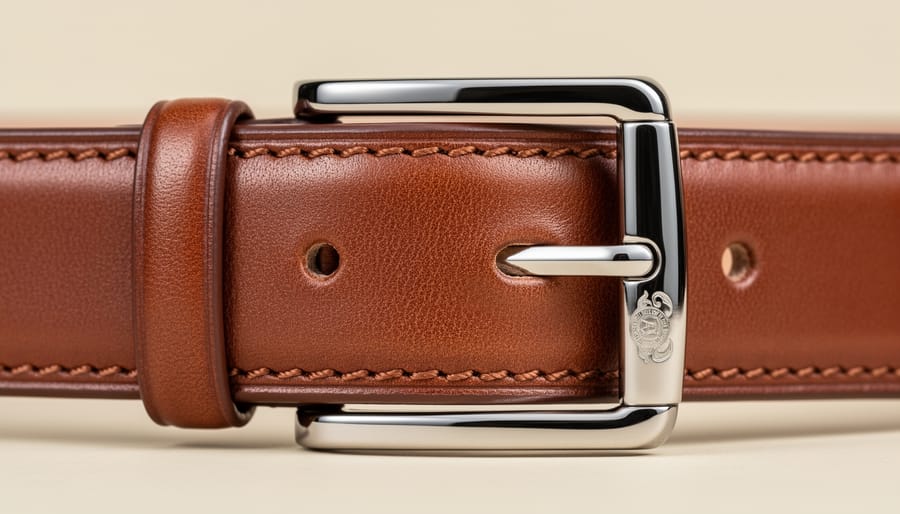 Macro close-up of fine stitching and a brass zipper pull on a luxury garment.